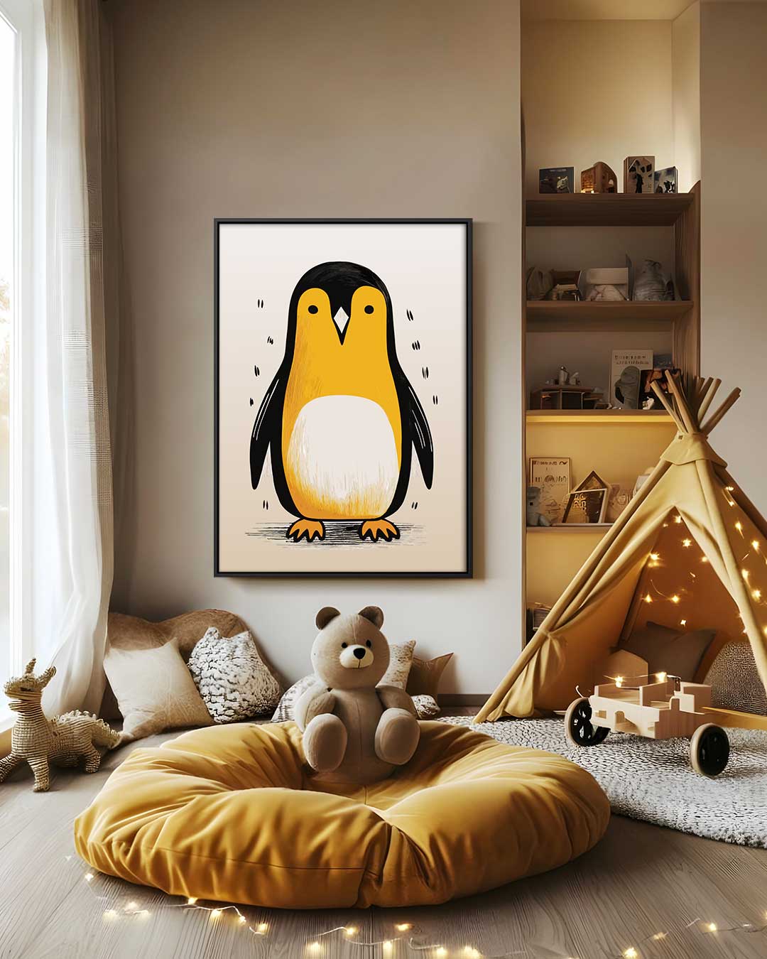 Schattige Pinguïn Illustratie – modern portret kunstwerk van WallArtistic