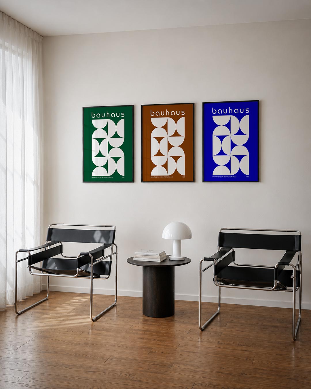 Vorm en balans posterset – derde productweergave – deze posterset in drie delen toont een spel van witte geometrische vormen