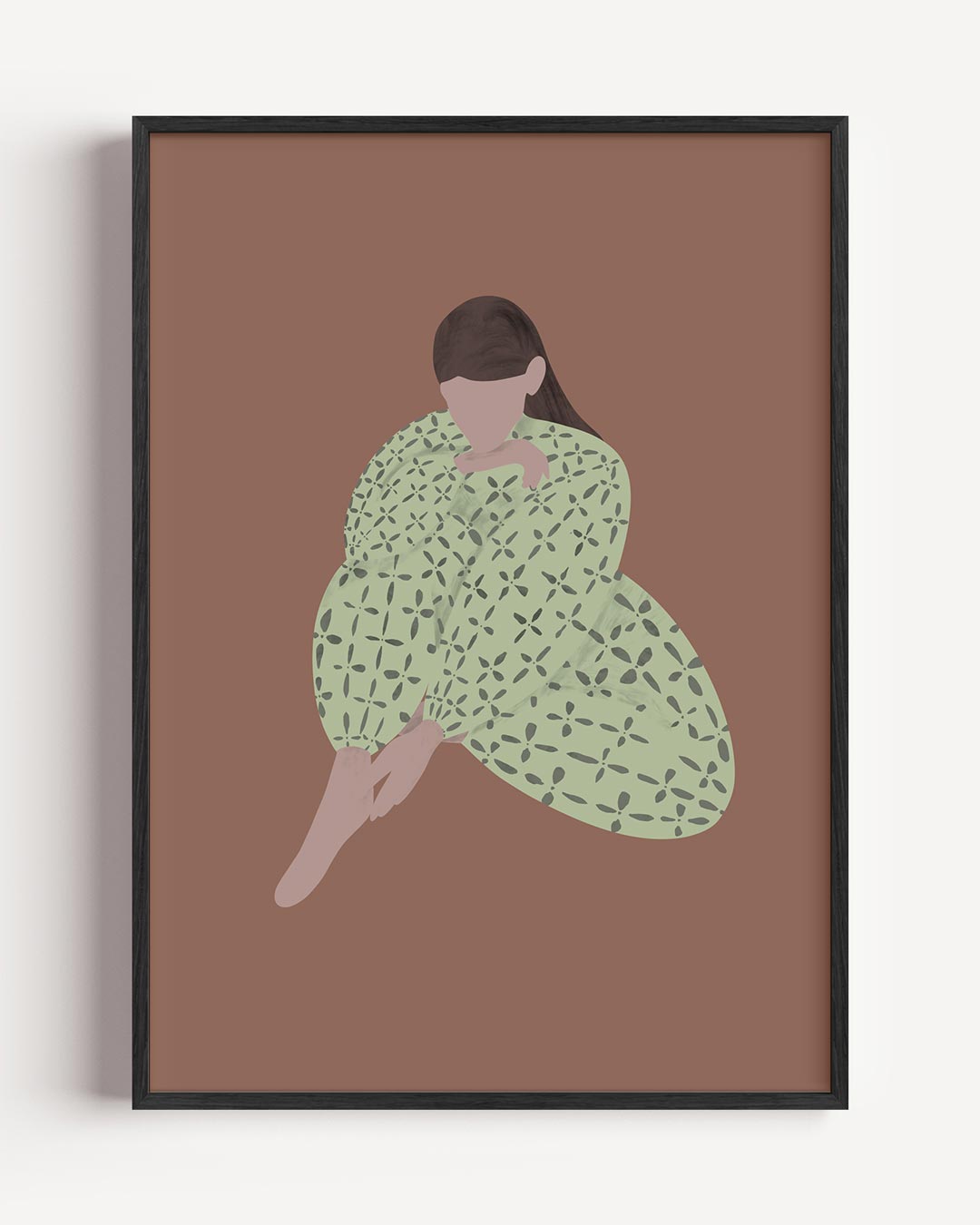 Stijlvolle Dromerige Vrouw in Patroonjurk – moderne portret poster als wanddecoratie