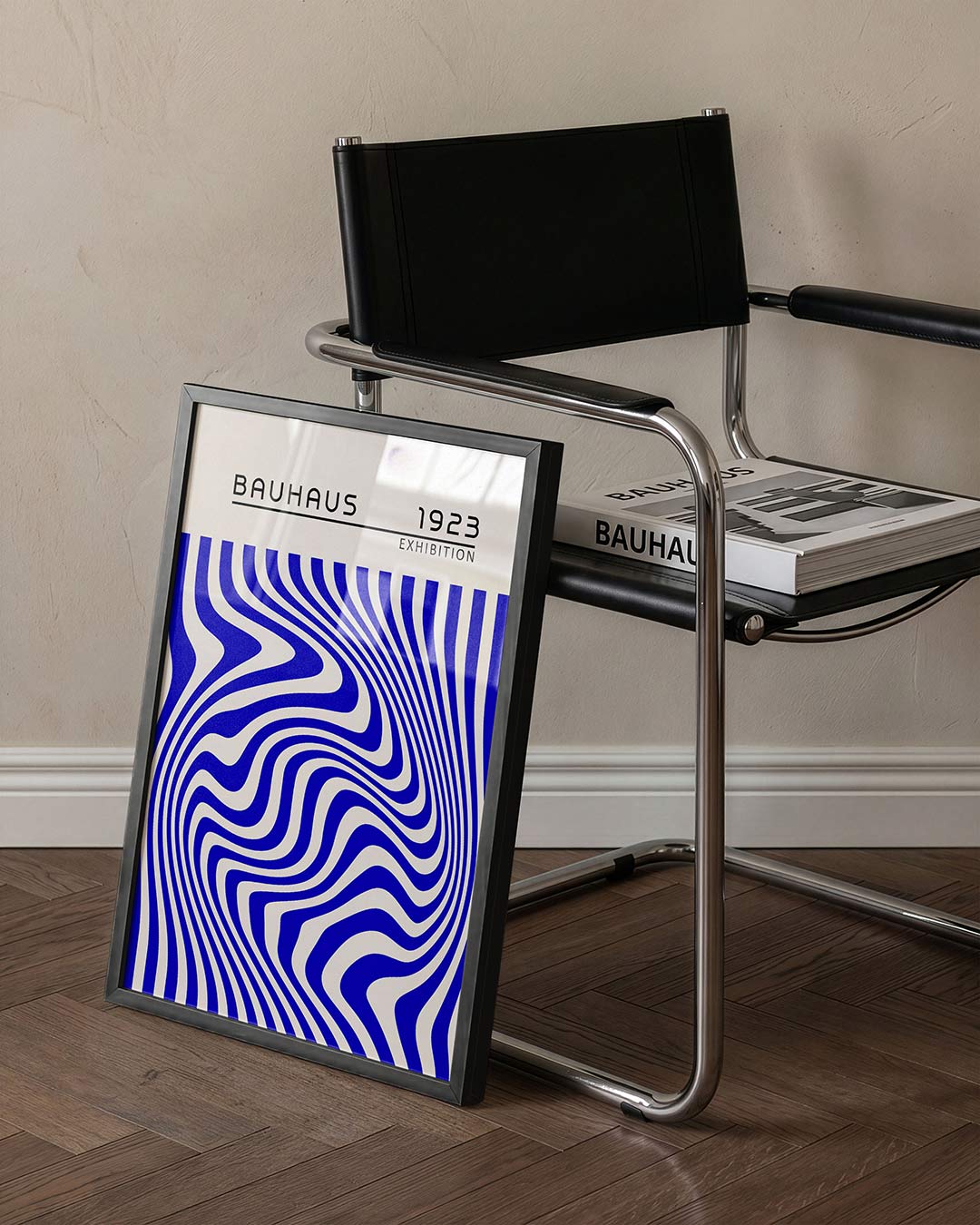 Golvend lijnenspel – staande Bauhaus poster voor aan de muur