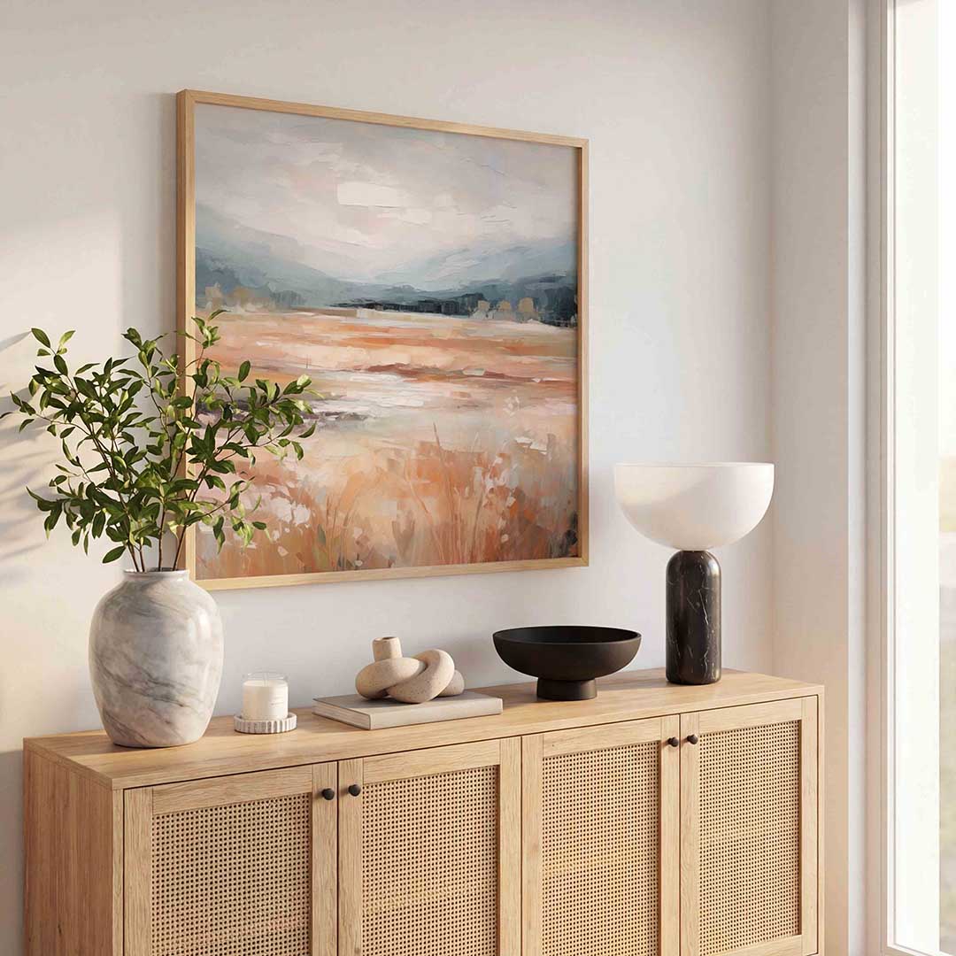 Landschap in zachte tinten – kleurrijke poster in vierkant formaat