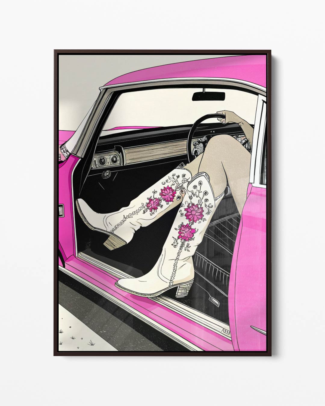 Retro Chic Met Roze Randen – portret kunstwerk als wanddecoratie