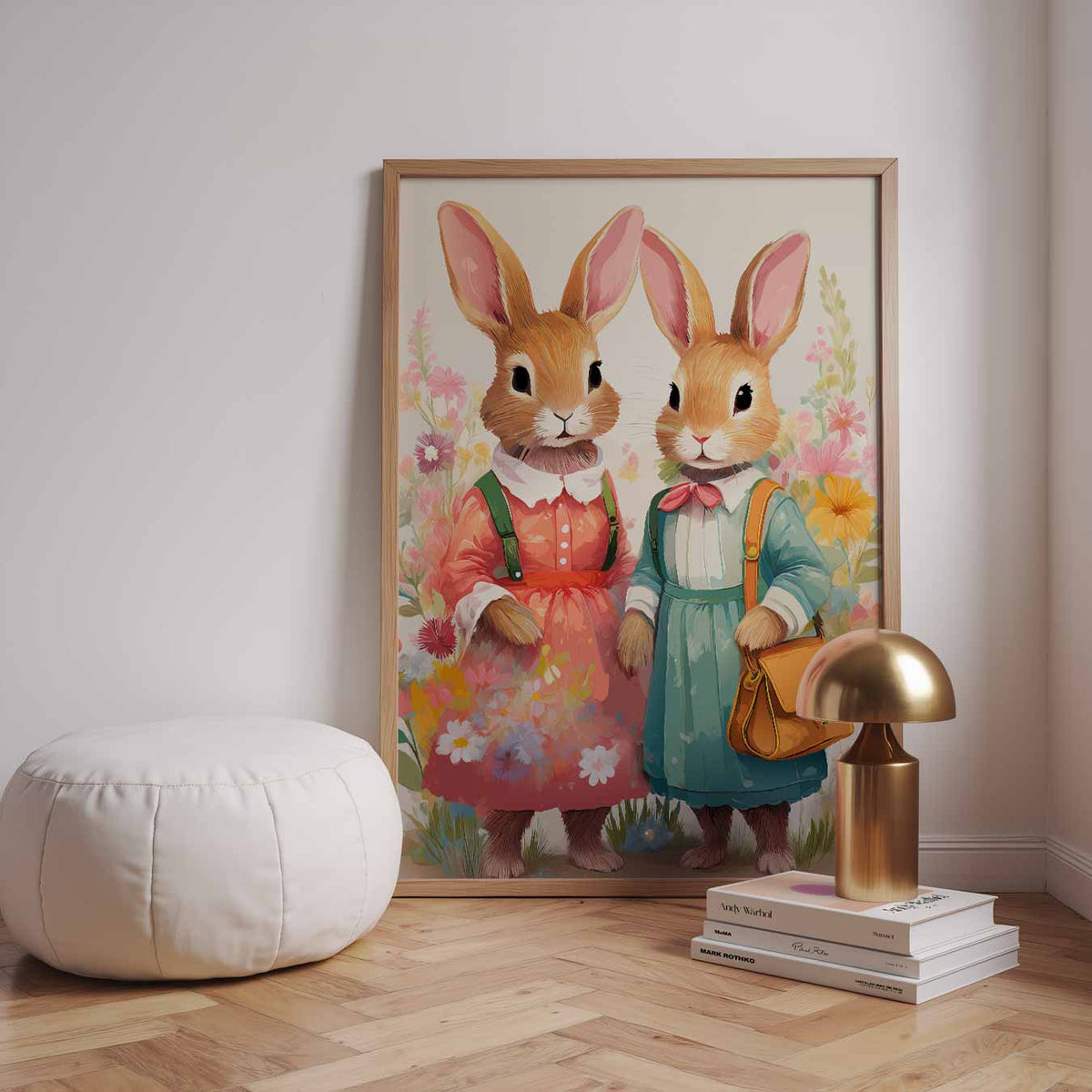 Bloemenfeest Konijnen – dieren poster in staand formaat