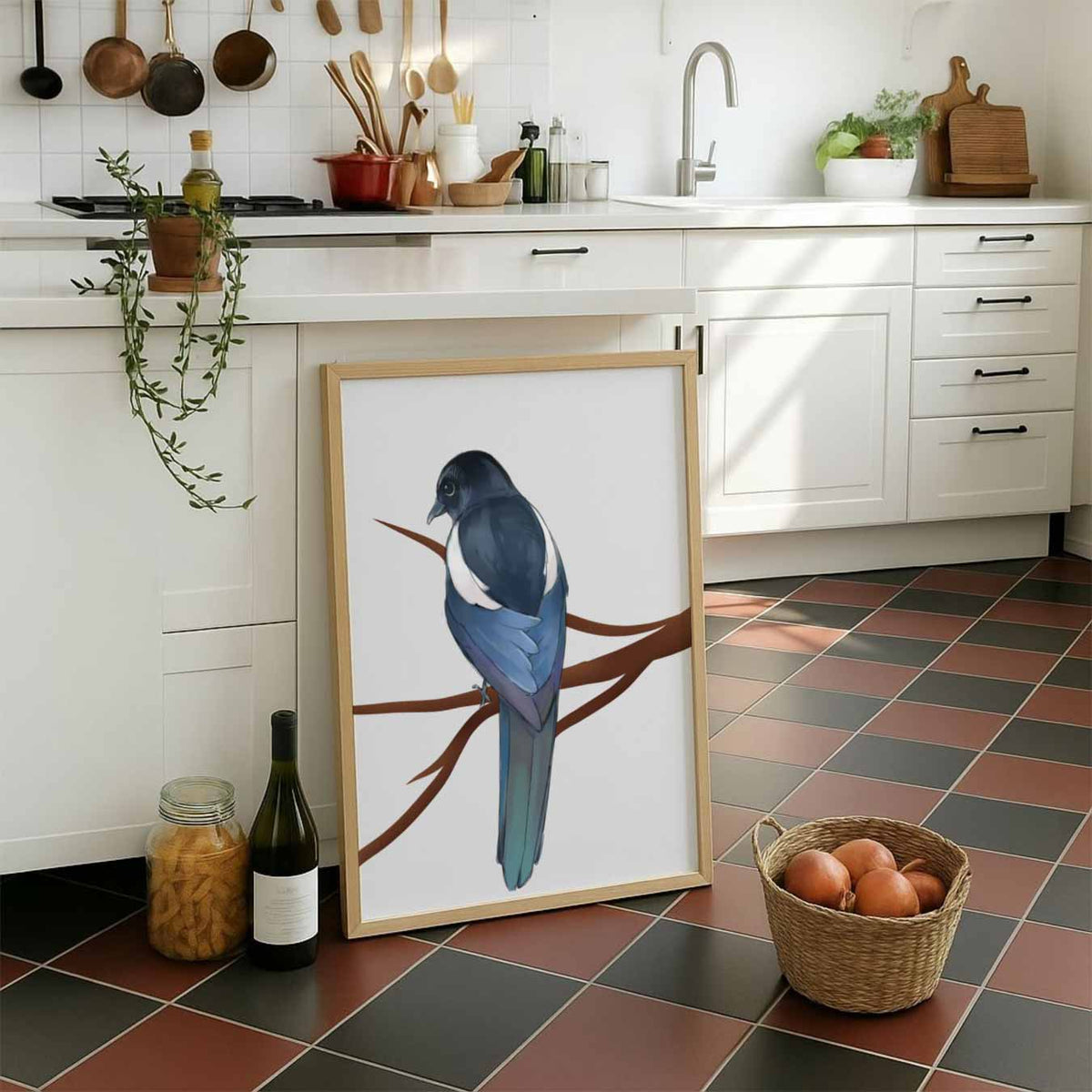 Elegante Prachtvogel op Tak – staande muurposter met zomerse uitstraling