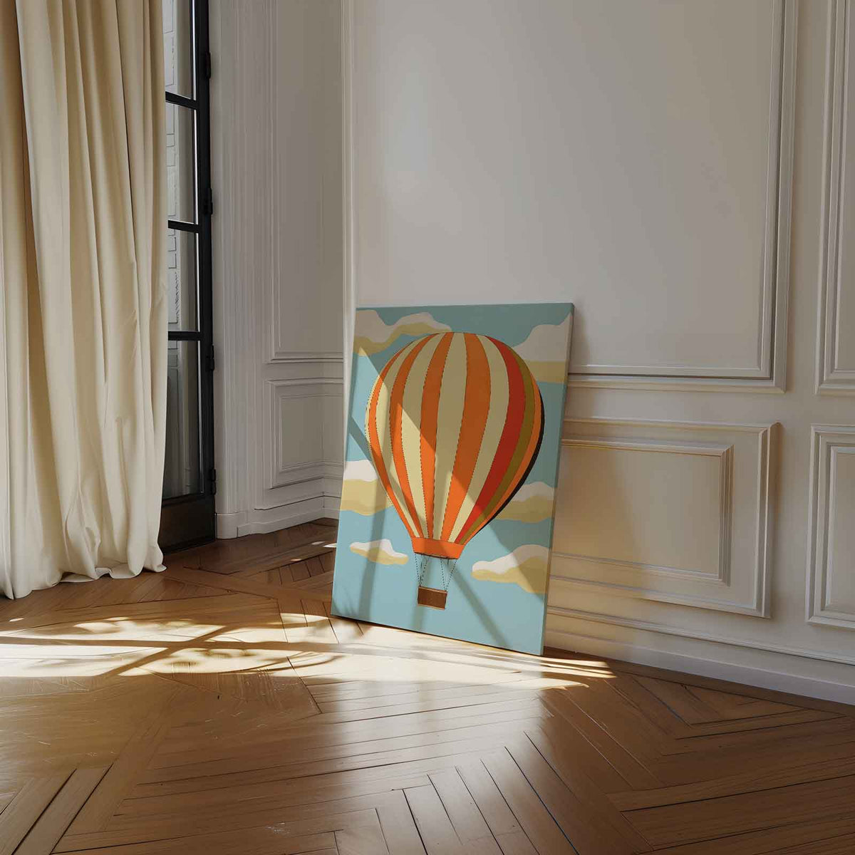 Vrolijke Luchtballon – dibond wanddecoratie in staand formaat