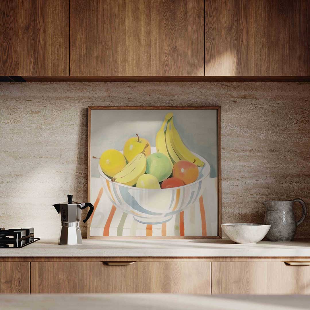 Fruit in schaal – culinaire wandkunst als vierkante poster