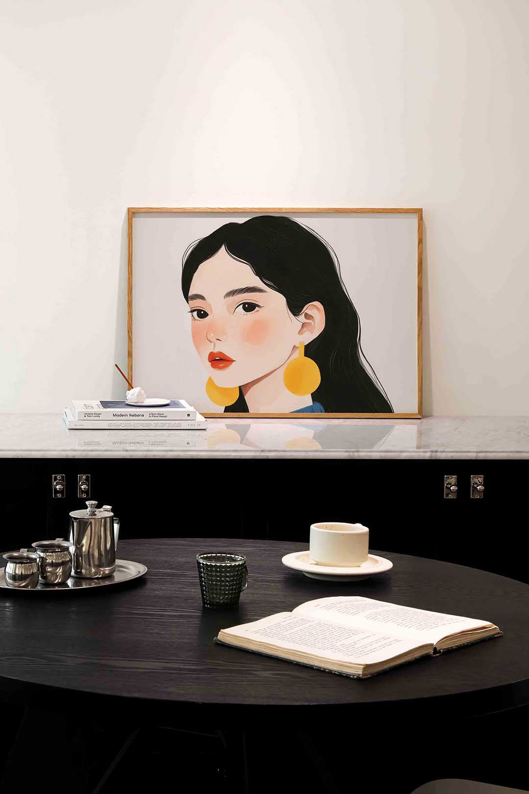 Portret met gele oorbellen – portret poster in liggend formaat