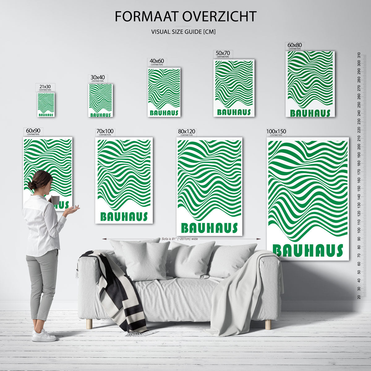 Golvend lijnenspel – geometrische poster in Bauhaus-stijl van WallArtistic
