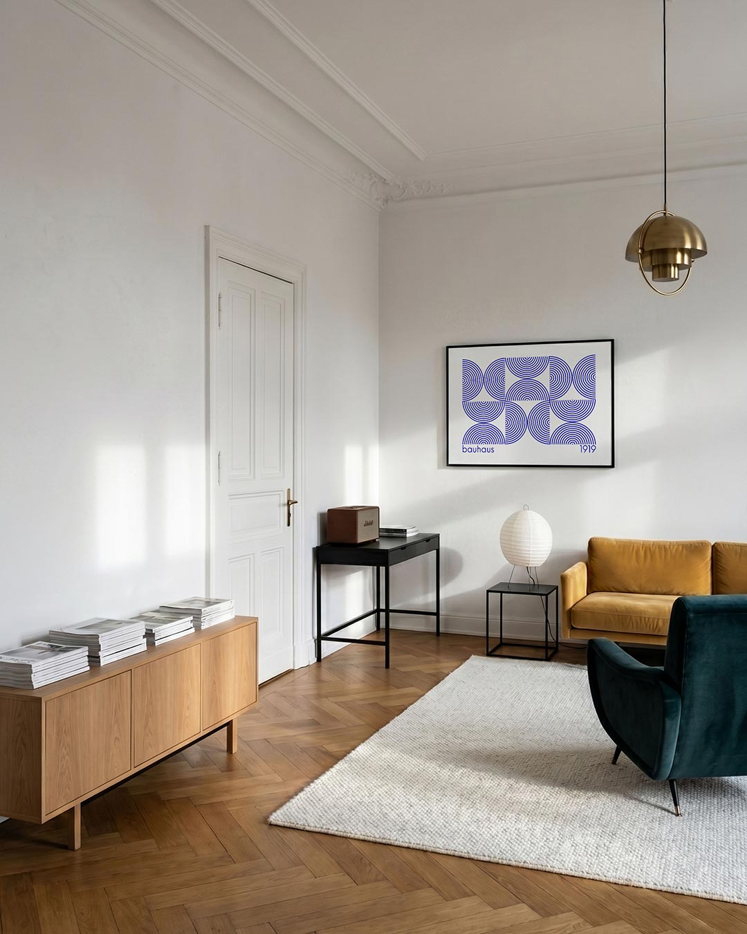Cirkelpatroon en lijnen – geometrische poster in Bauhaus-stijl van WallArtistic