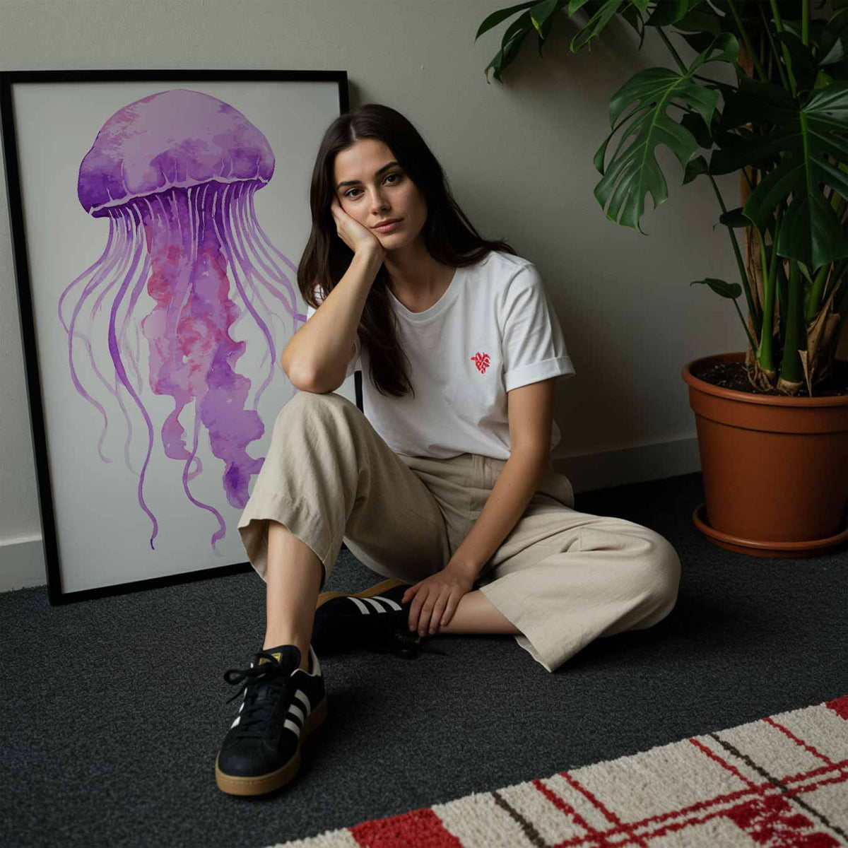 Paarse Kunstzinnige Kwallenposter – staande muurposter met dierenthema