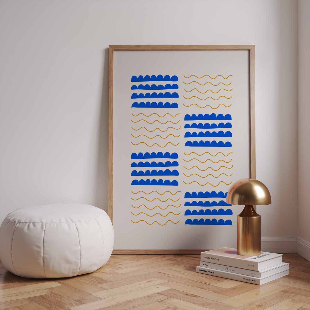 Golven van Blauw – staande kleurrijke abstracte wanddecoratie van WallArtistic