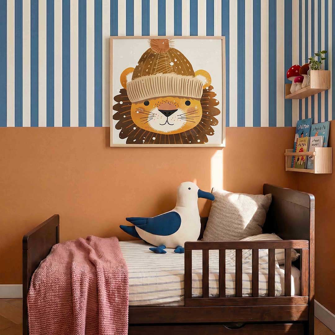 Leeuw met muts – kids poster in vierkant formaat