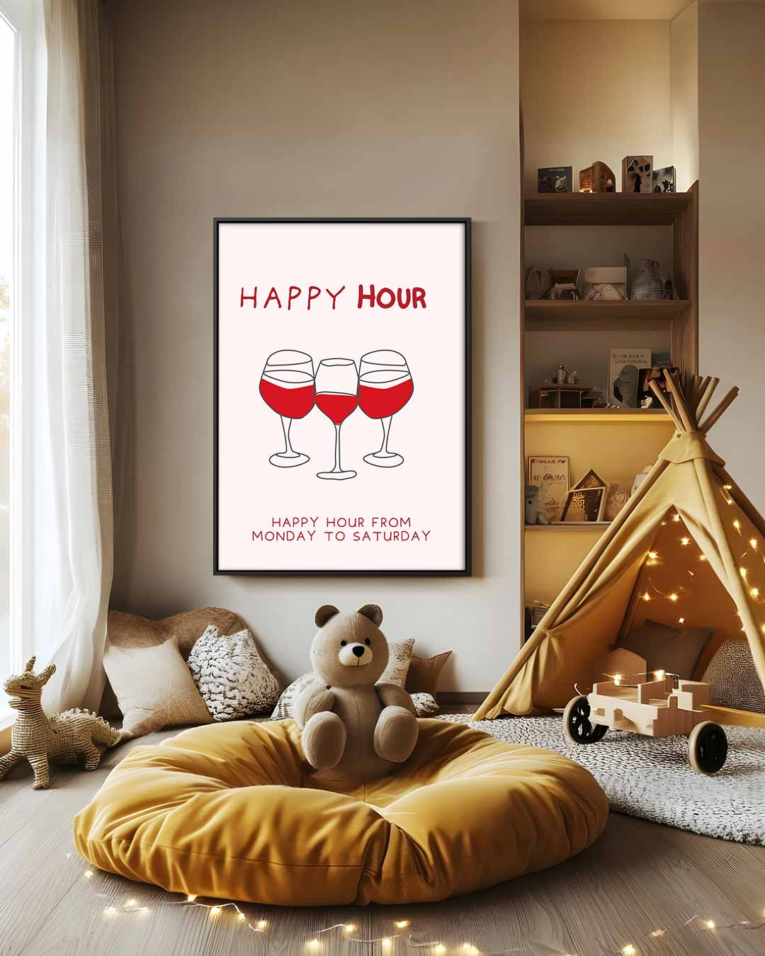 Happy Hour Illustratie – modern portret kunstwerk van WallArtistic