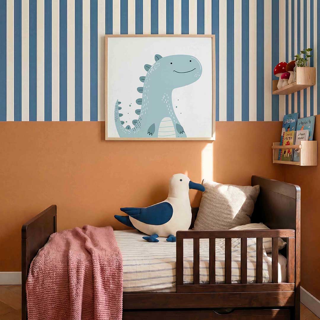 Blauwe dinosaurus – kids poster in vierkant formaat