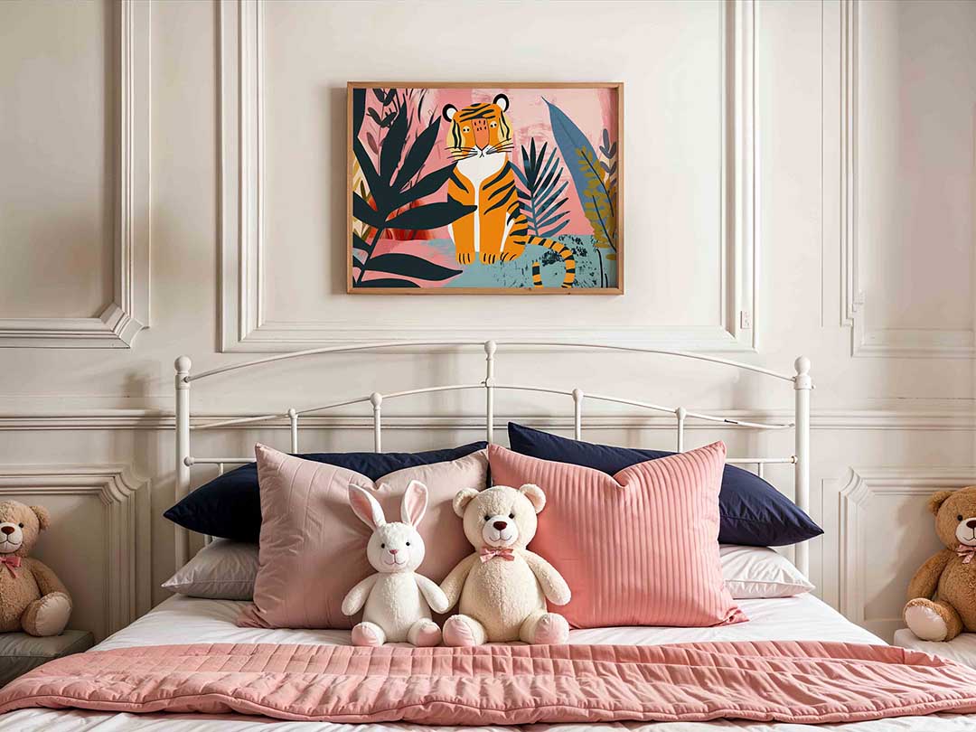 Tijger tussen bladeren – kids poster in liggend formaat