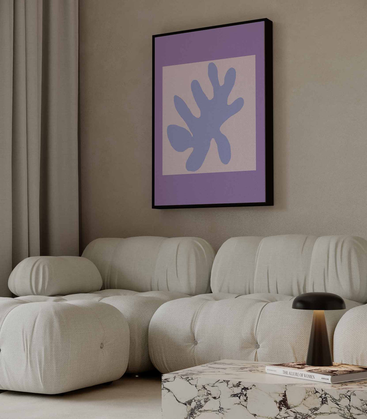 Abstracte Bladvorm in Paarstinten – staande wandkunst voor woonkamer of interieur
