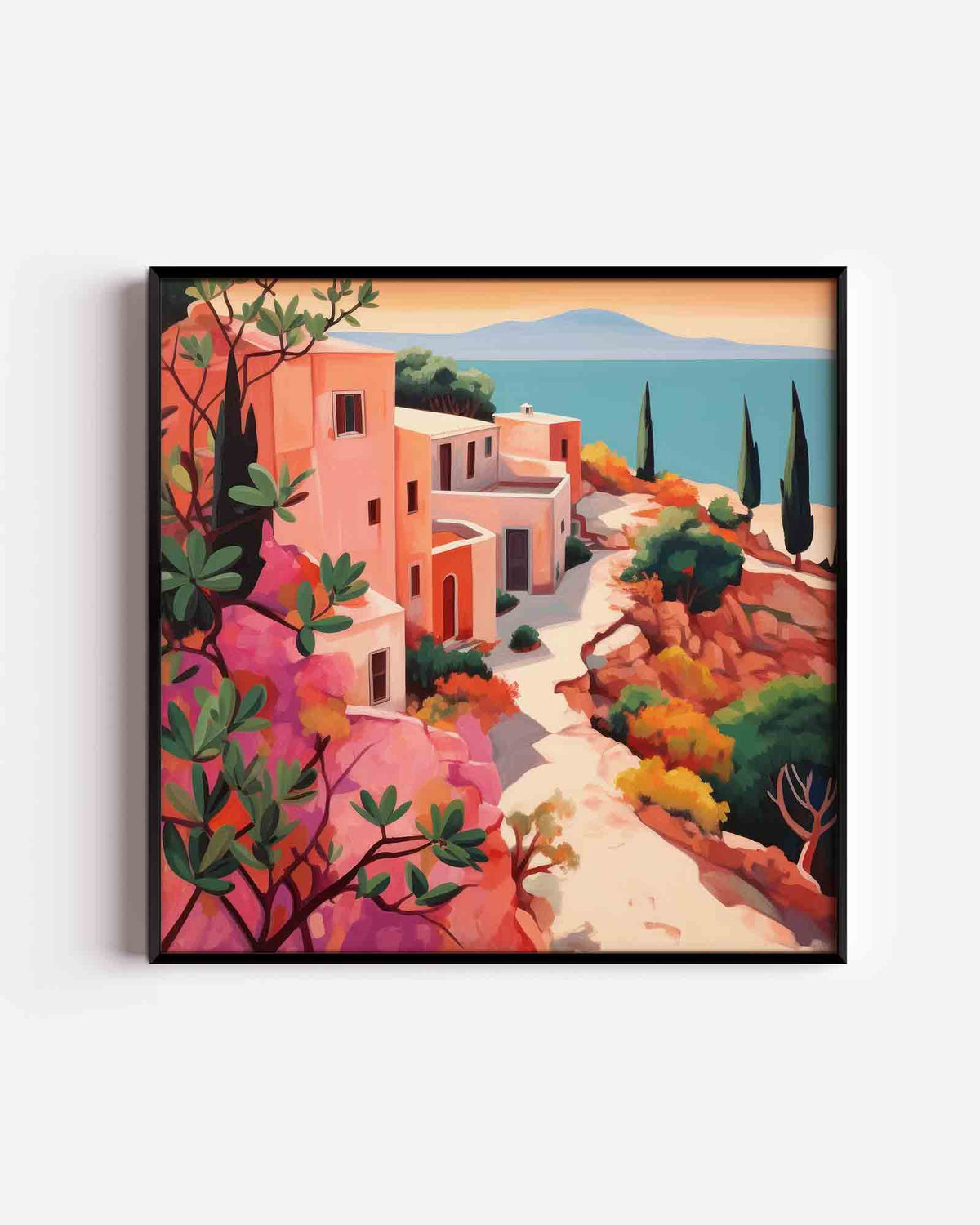 Mediterrane huizen – keuken vierkante poster als wanddecoratie