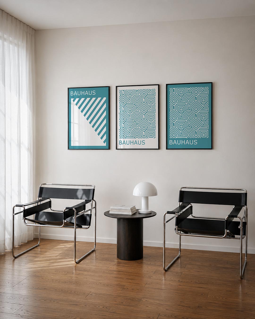 Lijnen en vlakken posterset – derde productweergave – deze posterset in drie delen toont een dynamisch lijnenspel met schuine