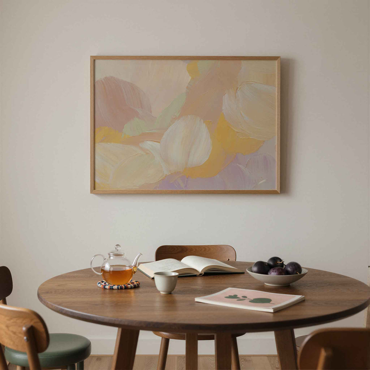 Abstracte penseelstreken – liggende schilderkunst wanddecoratie van WallArtistic