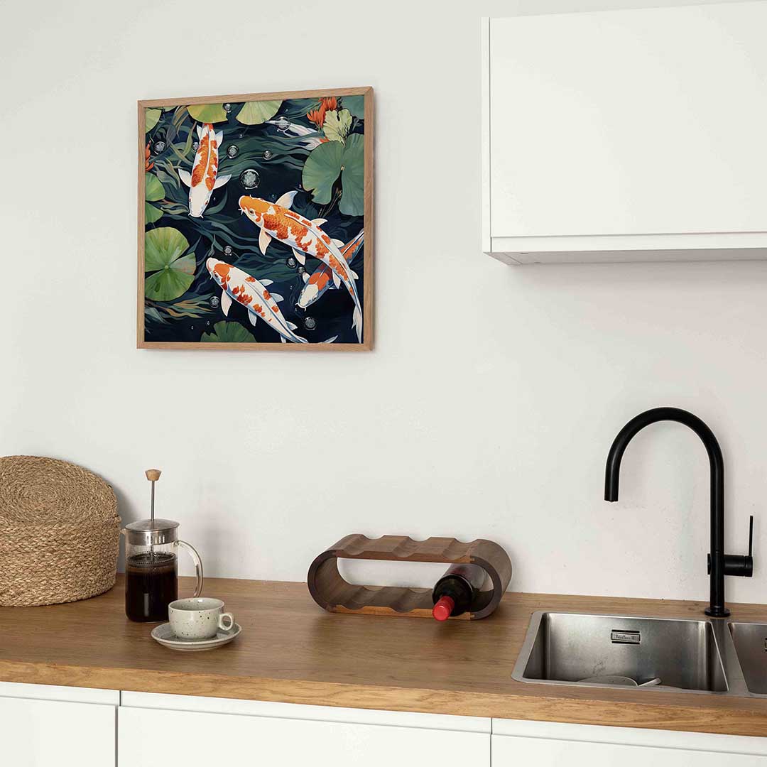 Koi vissen en waterlelies – Aziatische poster in vierkant formaat
