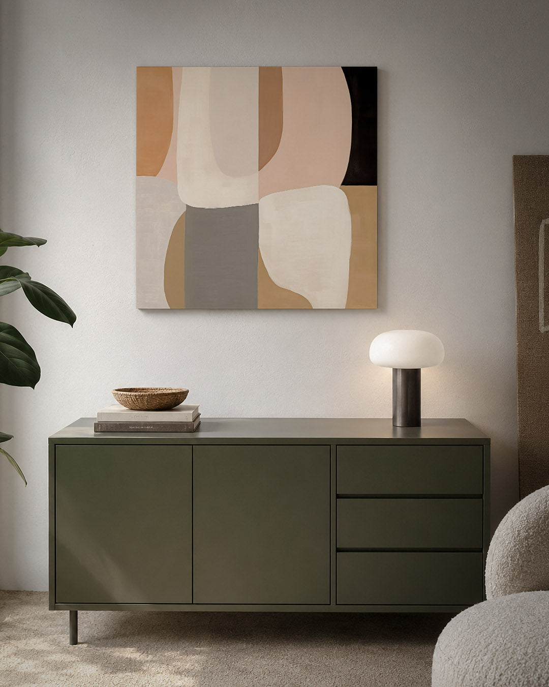 Organische vormen compositie kunstwerk – detailweergave – dit kunstwerk toont een harmonie van zachte, organische vormen in