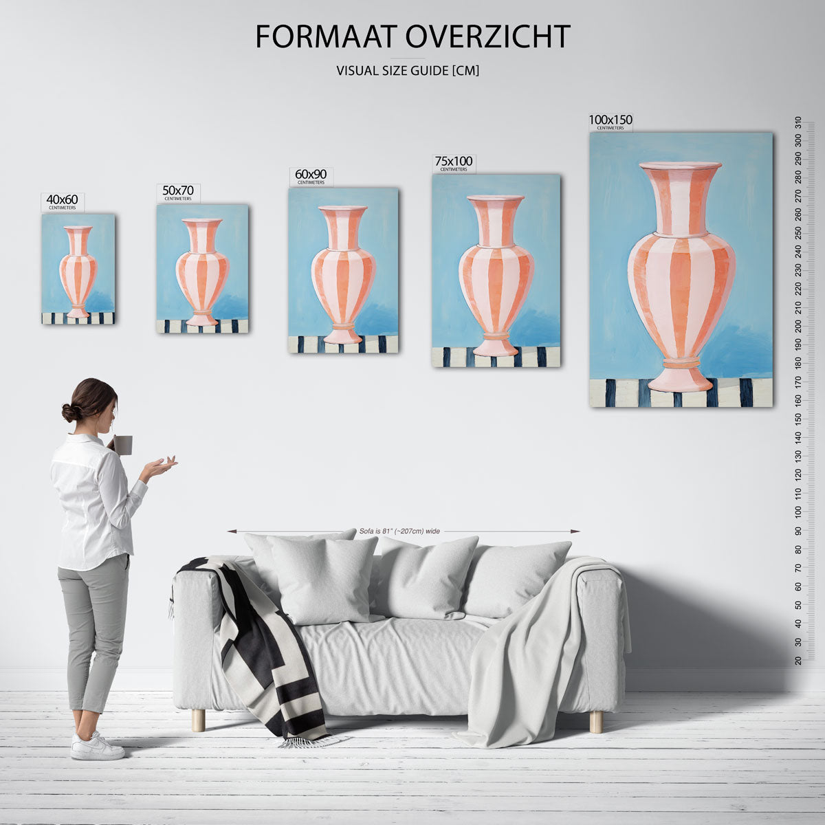 Gestreepte vaas – staand wanddecoratie kunstwerk