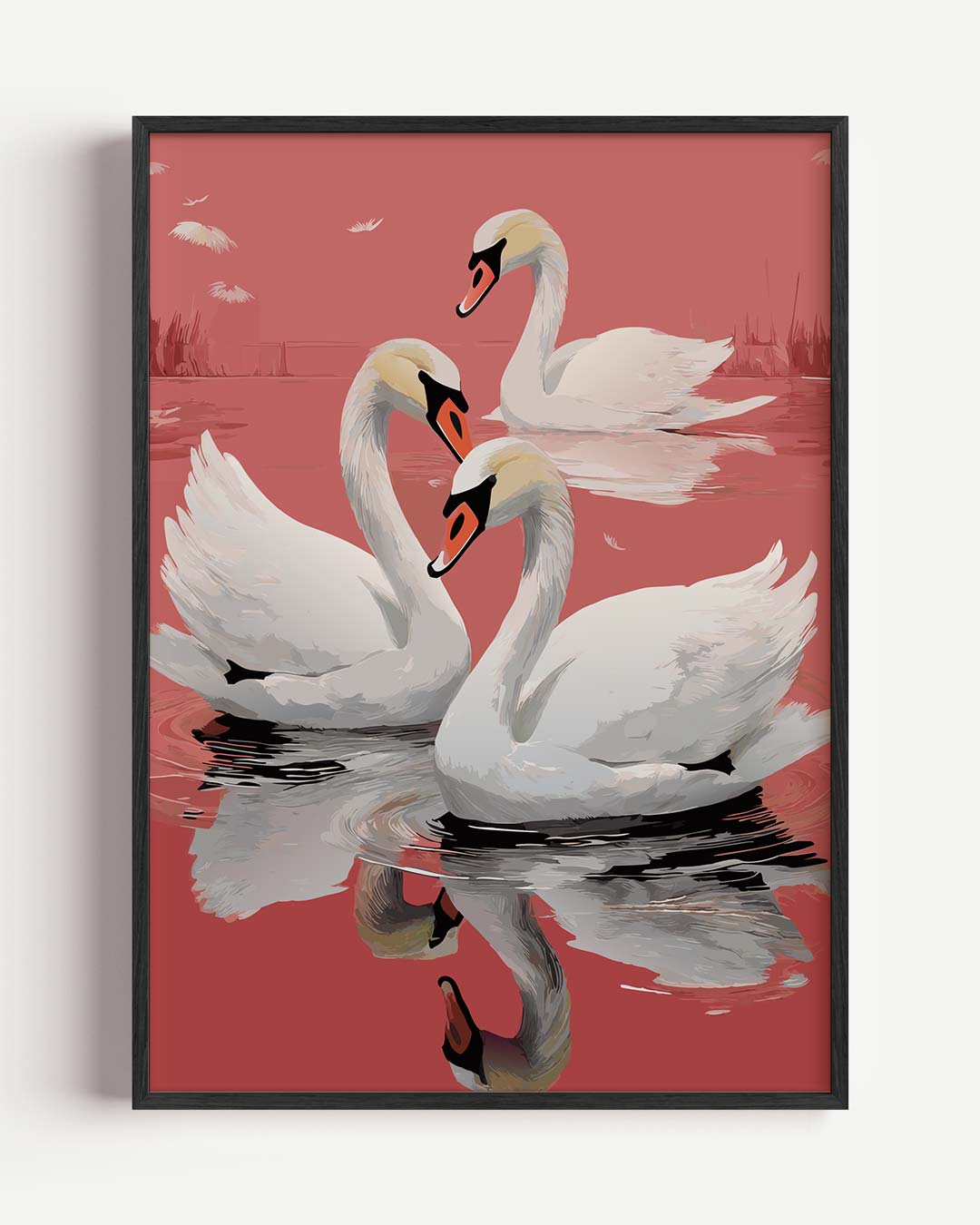 Elegante Zwanen bij Ondergaande Zon – dieren portret poster als wanddecoratie