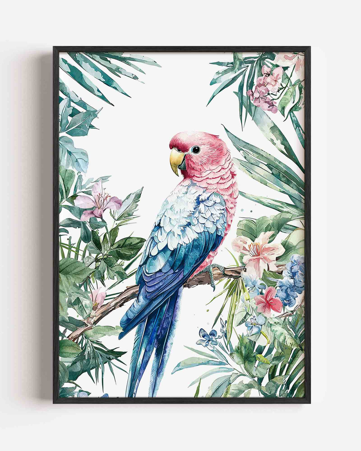 Papegaai en bloemen – dieren portret poster als wanddecoratie