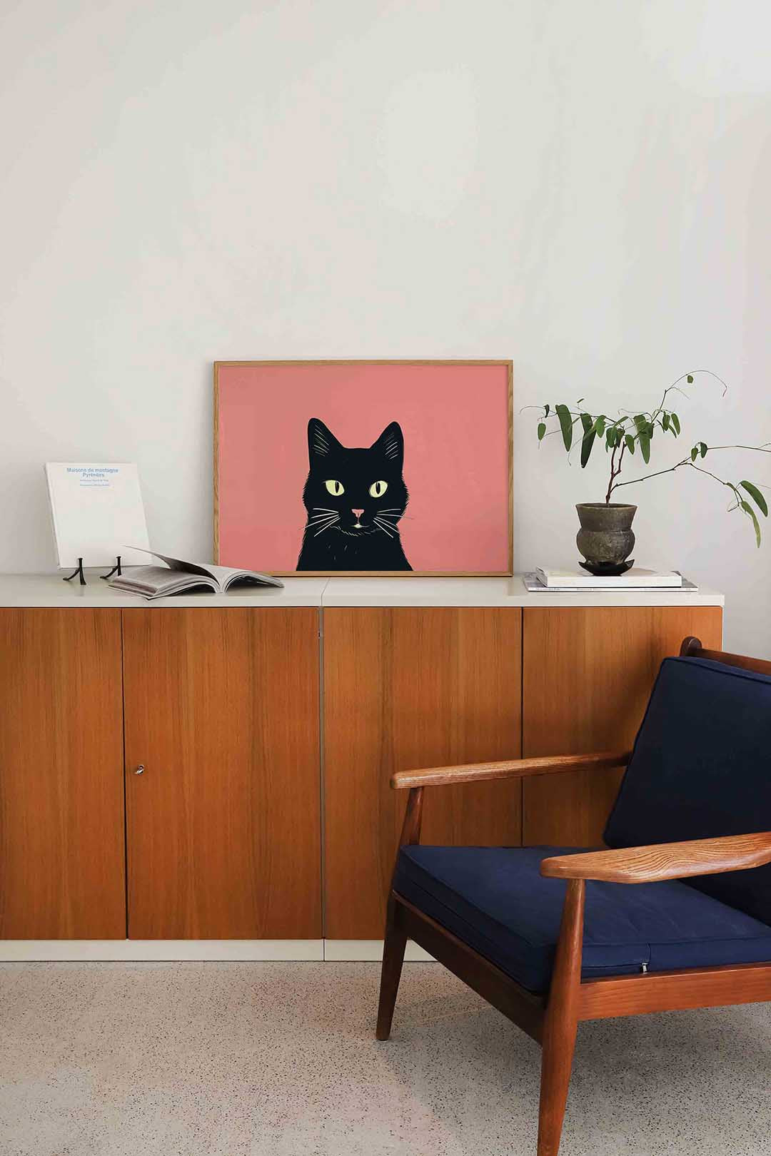 Zwarte kat – liggende dieren wanddecoratie van WallArtistic