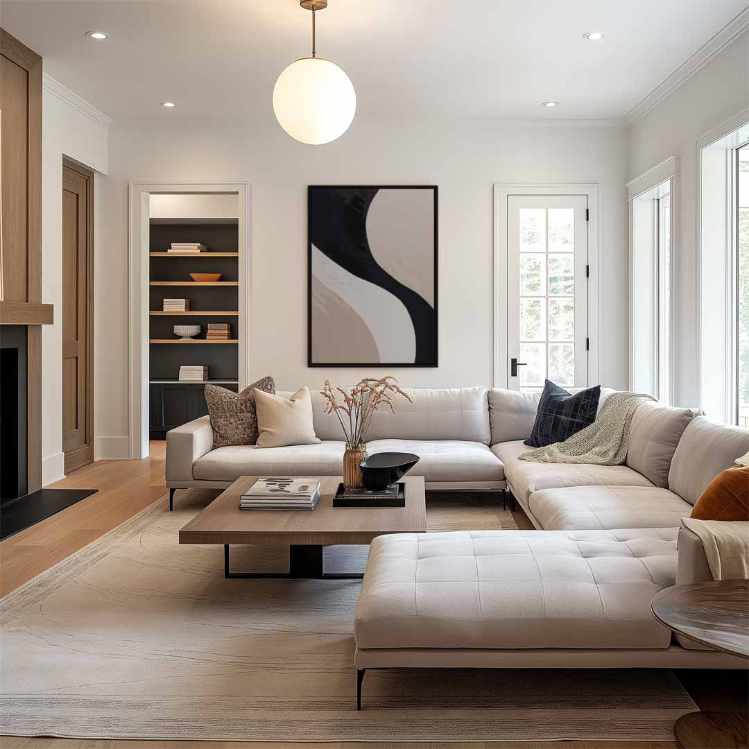 Vloeiende Vormen in Neutrale Tinten – staand kunstwerk voor modern interieur
