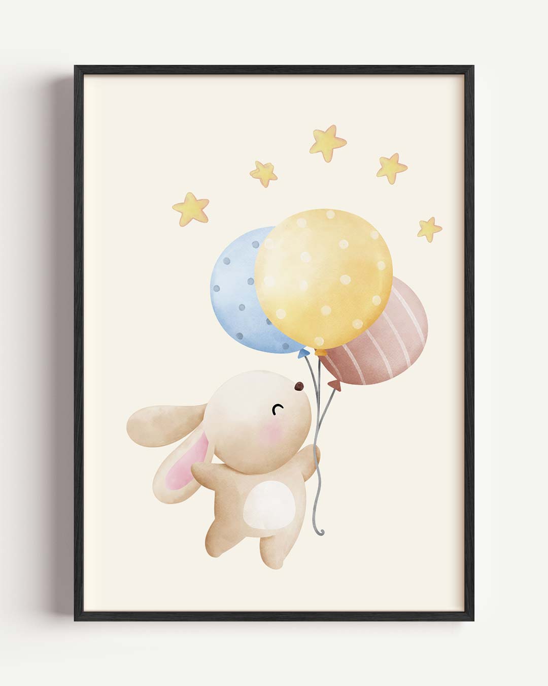 Vrolijke Konijnenposter met Ballonnen – kids portret poster als wanddecoratie