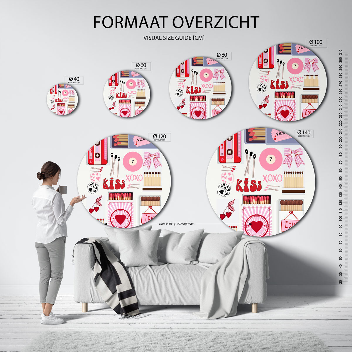 Liefdevolle symbolen – kleurrijke ronde muurdecoratie in Pop Art stijl