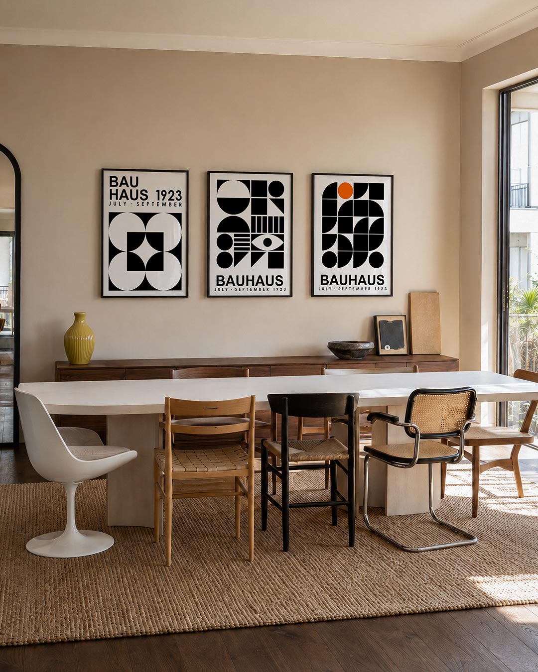 Vorm en balans posterset – tweede productweergave – deze posterset in drie delen toont een spel van zwart-witte cirkels en
