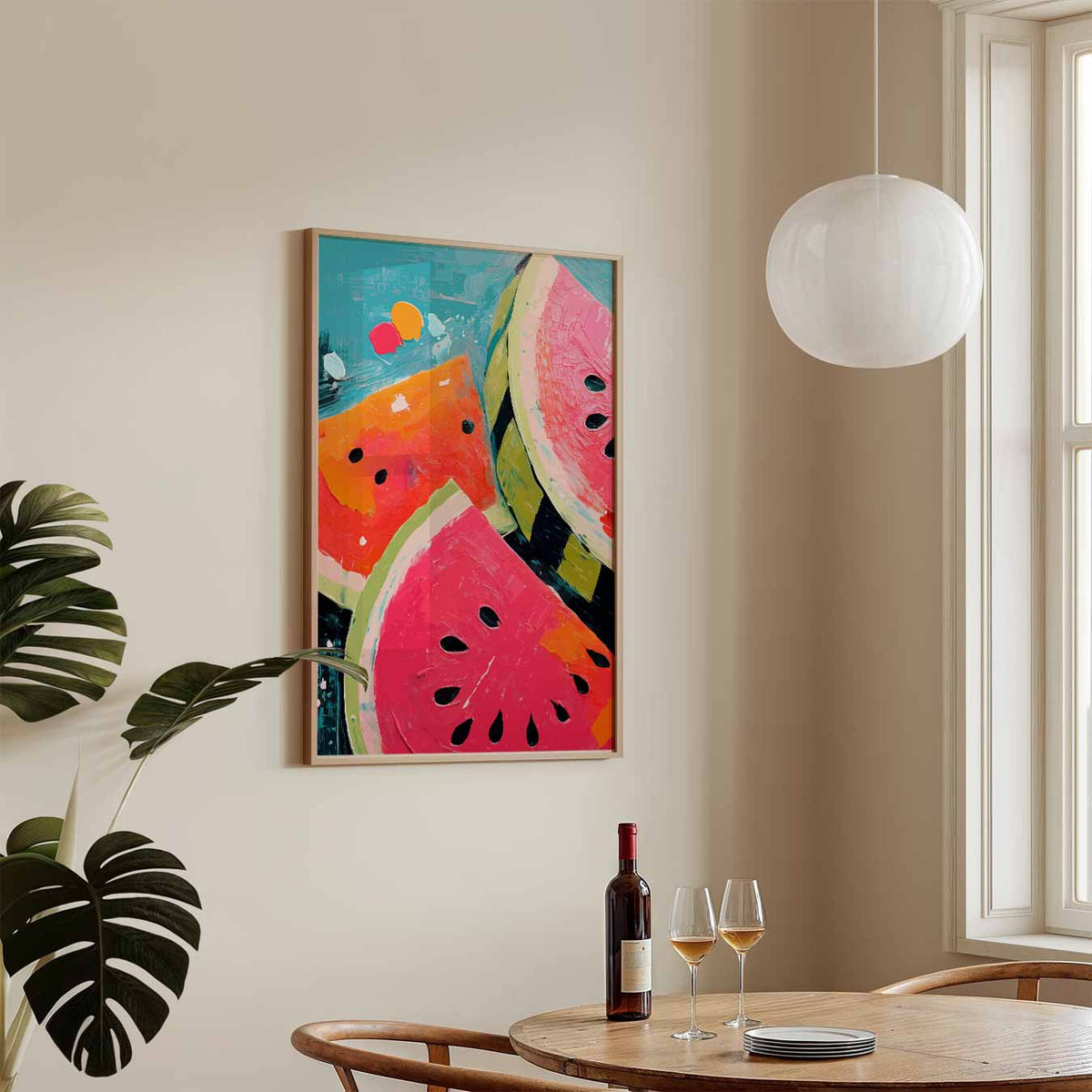 Vrolijke Watermeloen Kunstposter – keukenposter in staand formaat