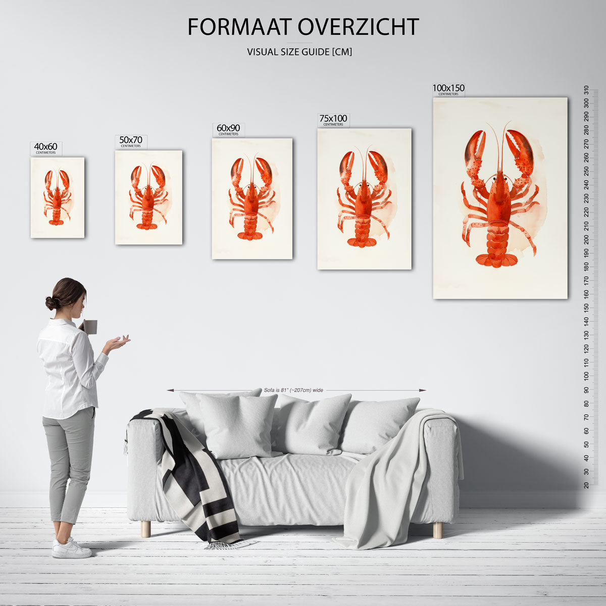 Rode kreeft illustratie – staand wanddecoratie kunstwerk