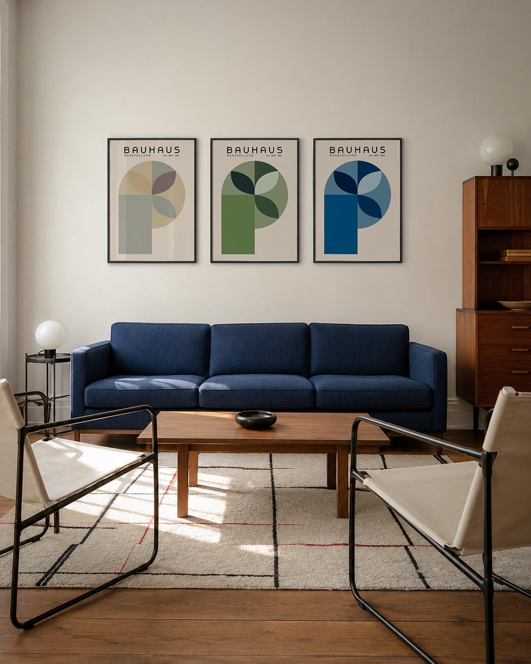 Vorm en kleur driedelige posterset – deze posterset in drie delen toont een harmonie van zachte kleuren en geometrische