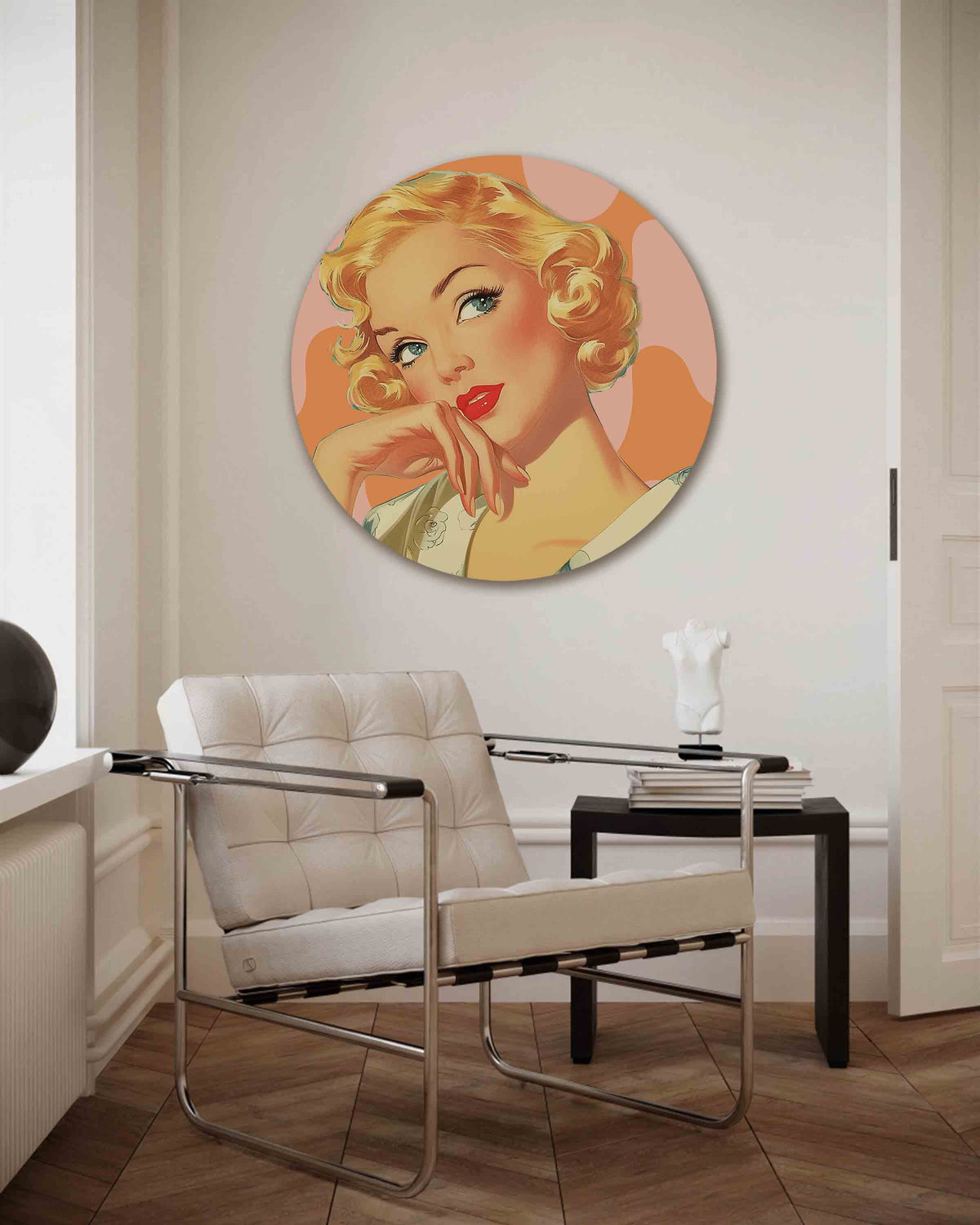 Blonde vrouw – Pop Art muurcirkel als ronde wanddecoratie