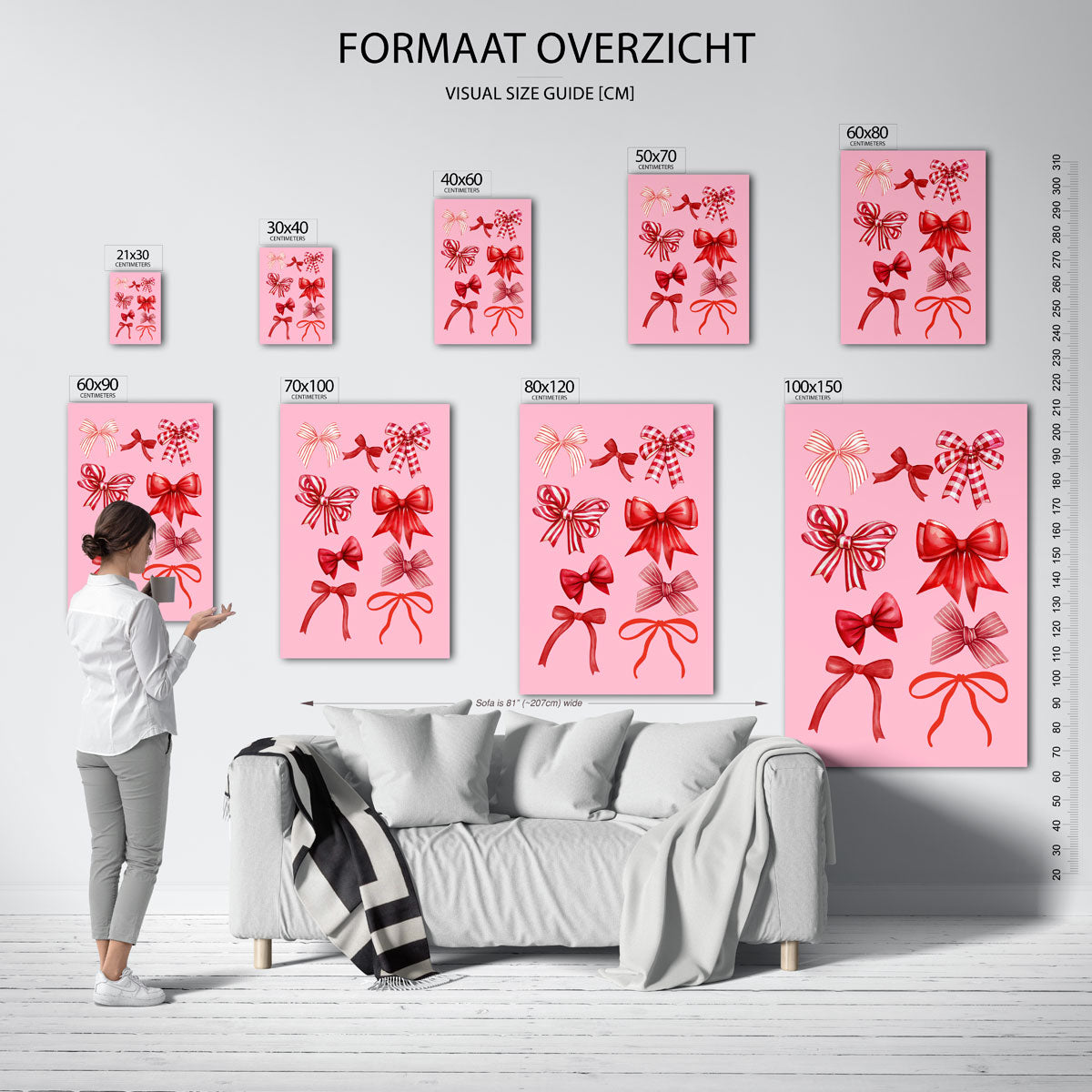 Rode strikken op roze – staande muurposter in Pop Art stijl