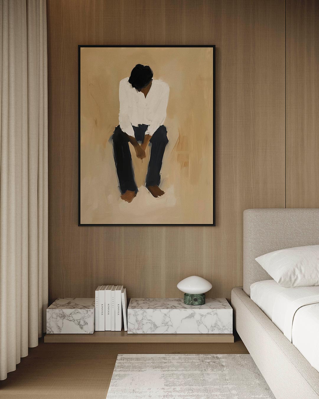 Zittende figuur – kunstwerk op canvas, dibond of plexiglas