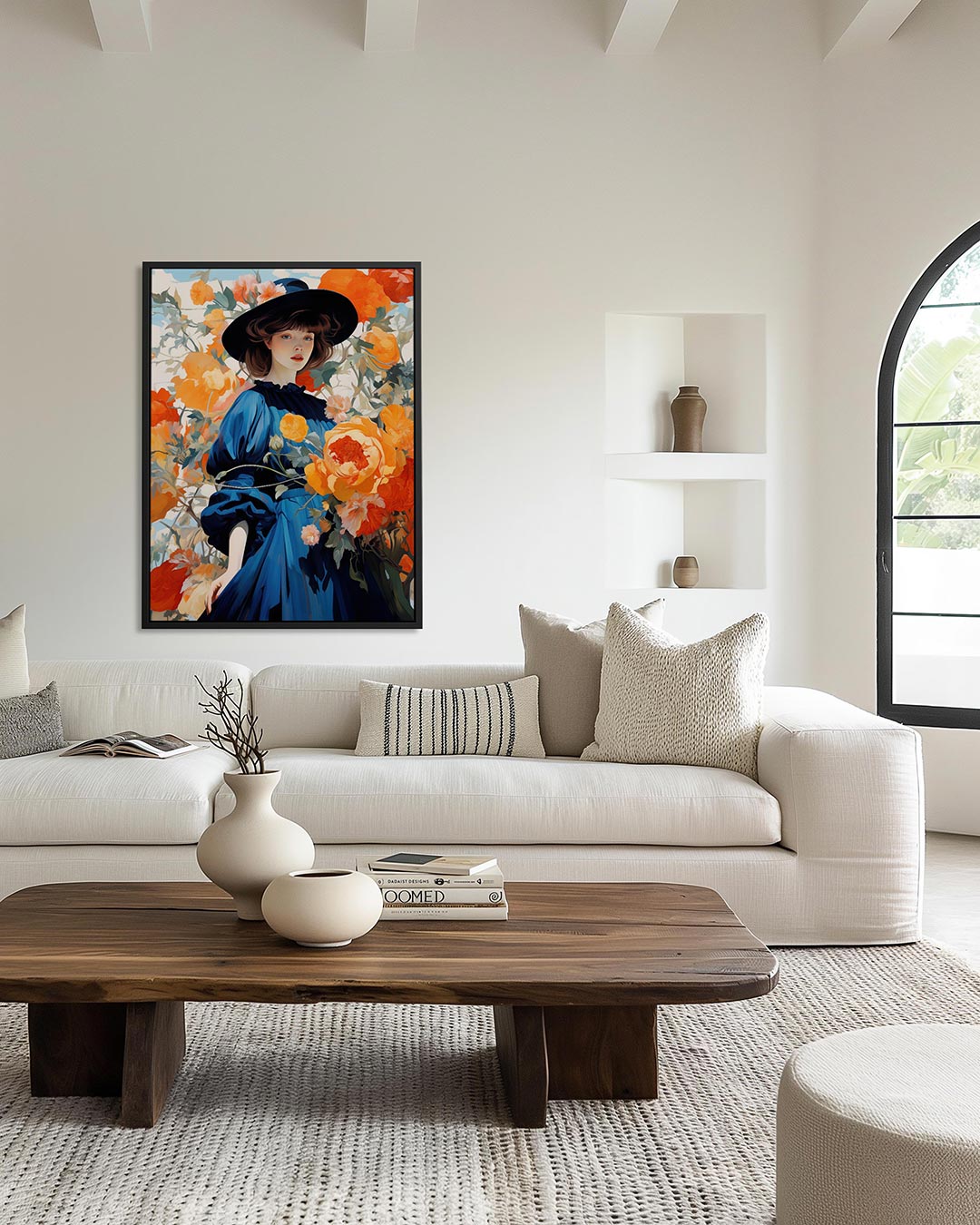 Vrouw met bloemen – moderne staande wandkunst