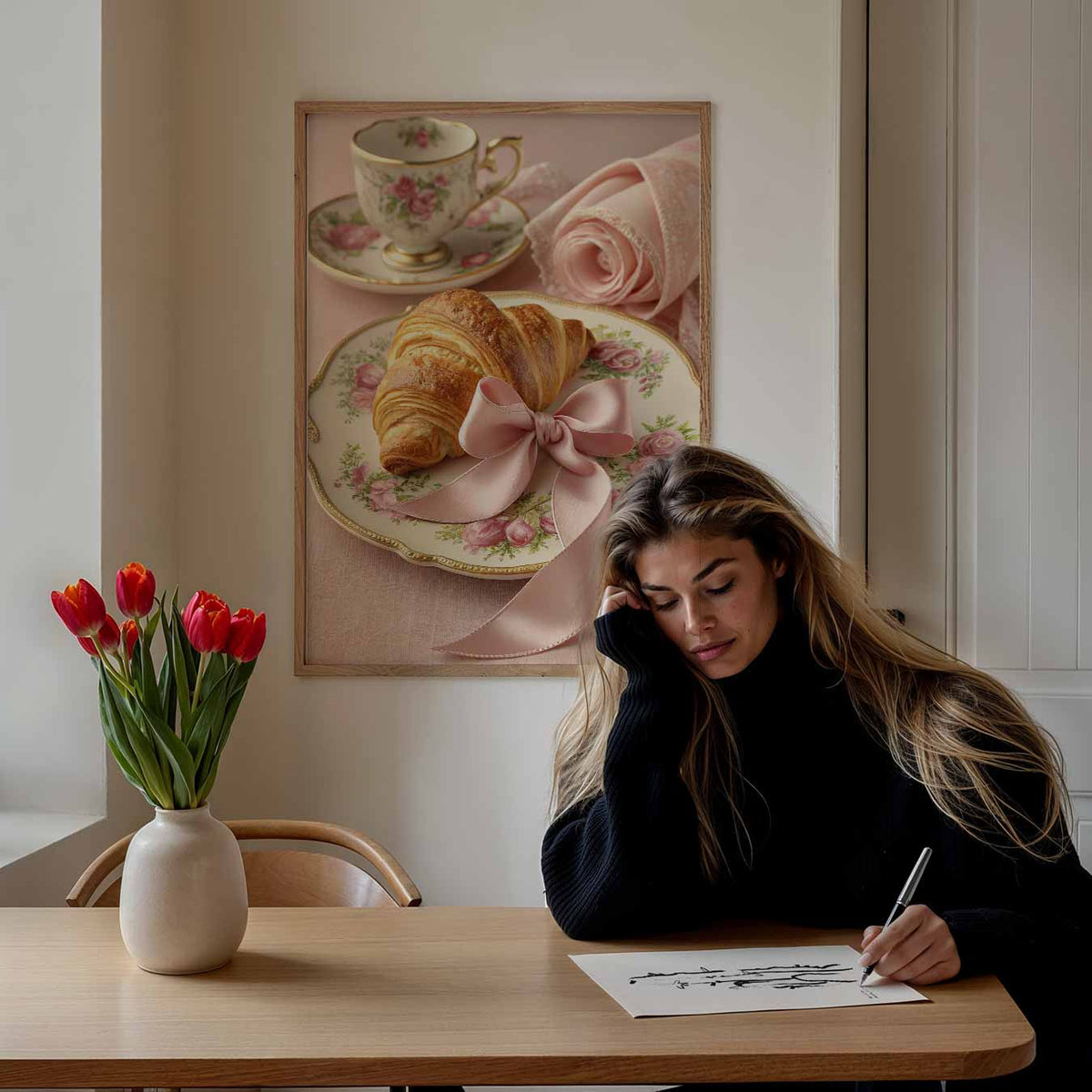Elegante Rozen Ontbijtposter – paasposter in staand formaat