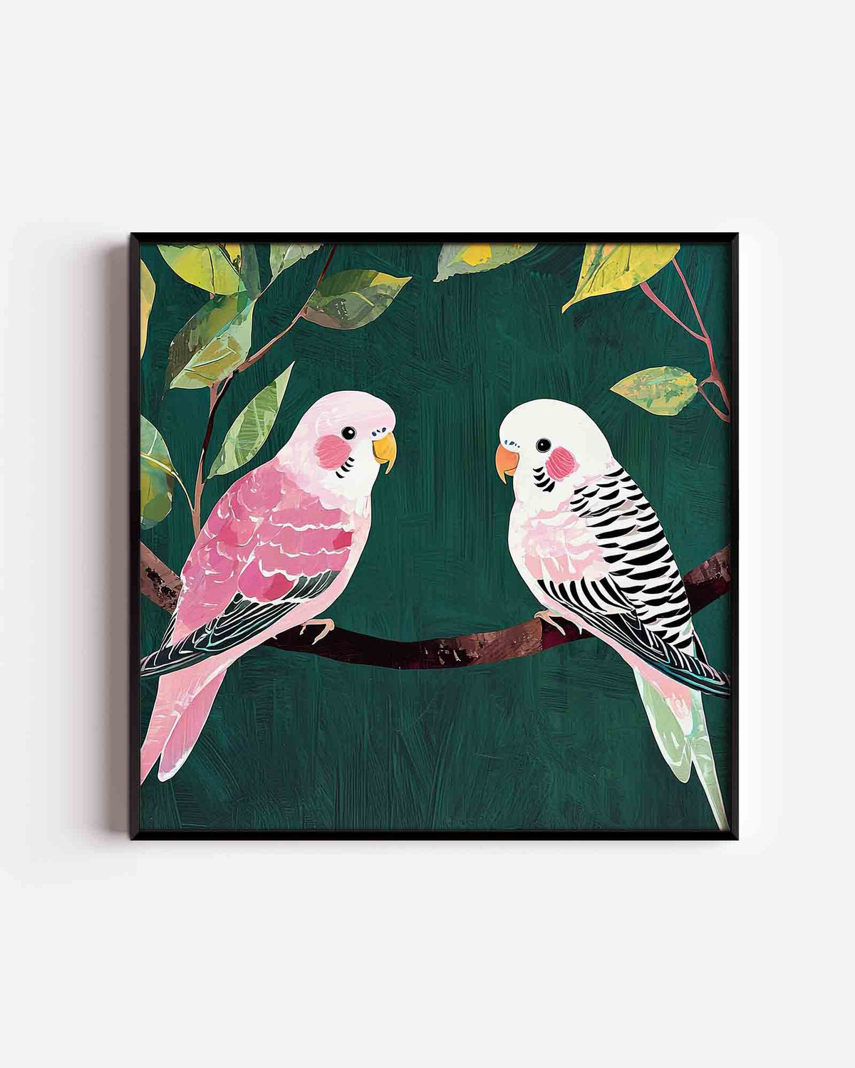 Twee parkieten – vierkante dierenposter als wanddecoratie