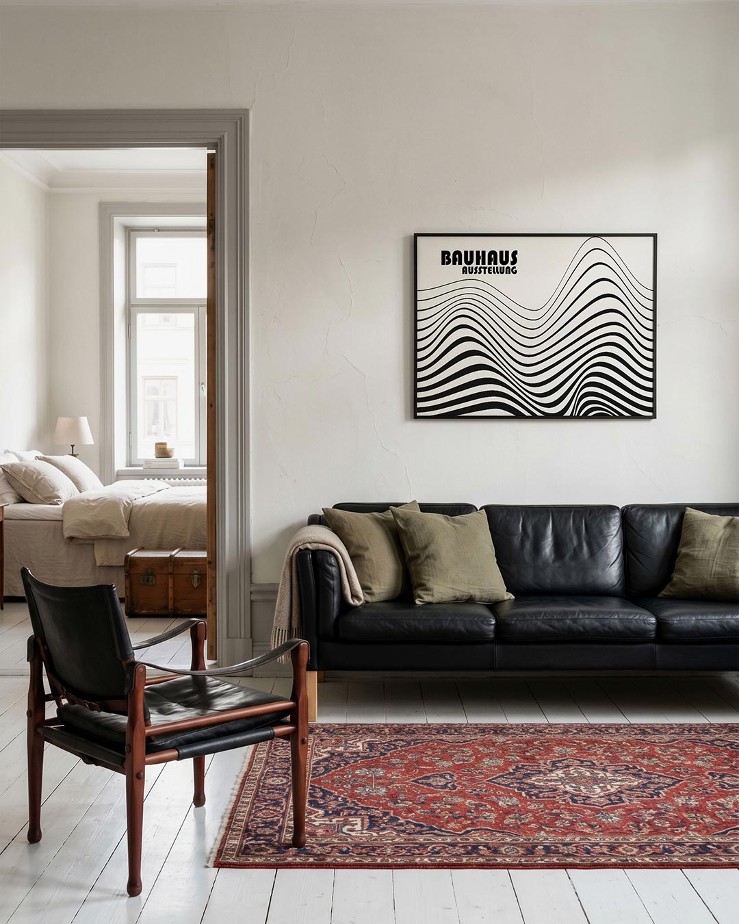 Golvend lijnenspel – geometrische Bauhaus poster in liggend formaat