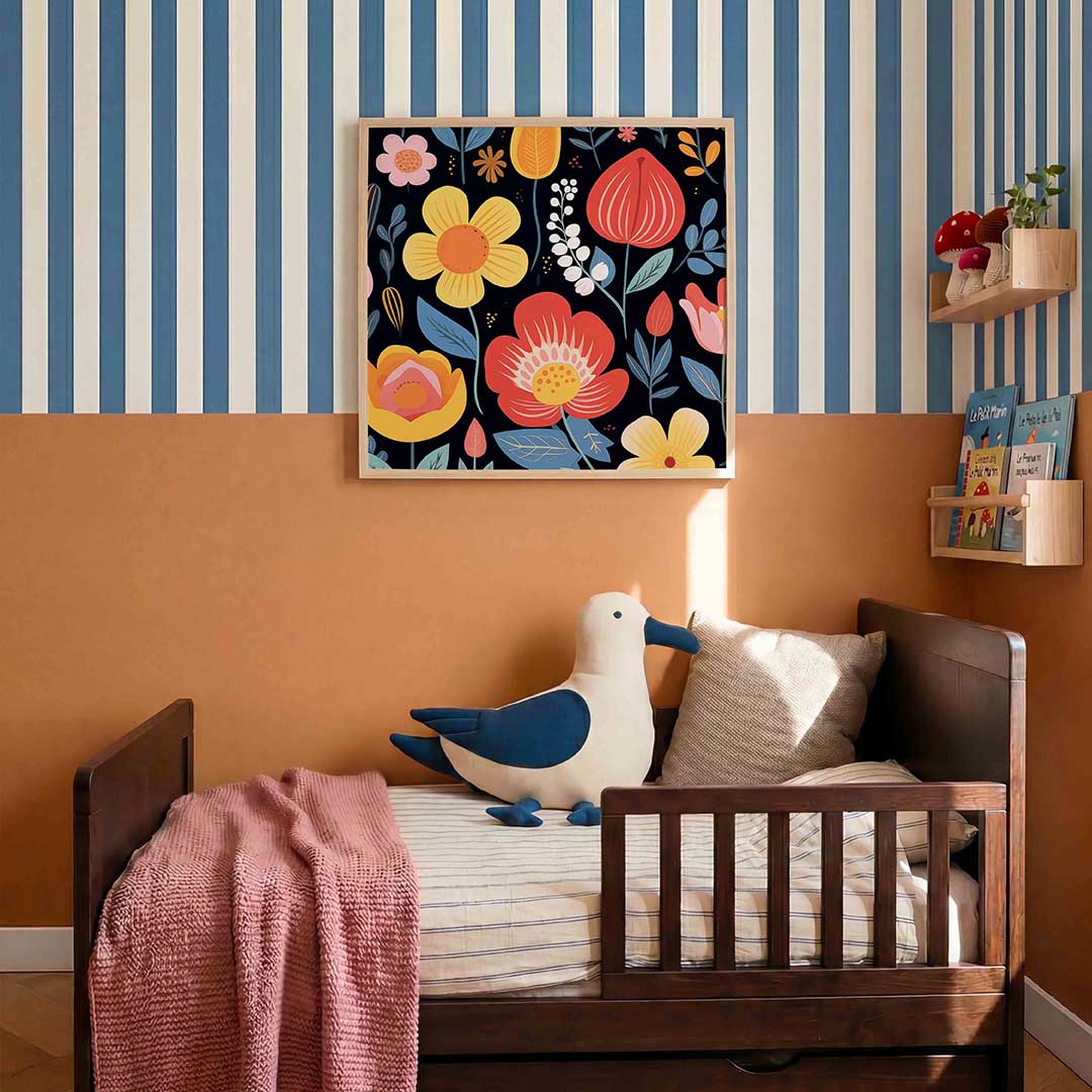Bloemen en bladeren – kids poster in vierkant formaat
