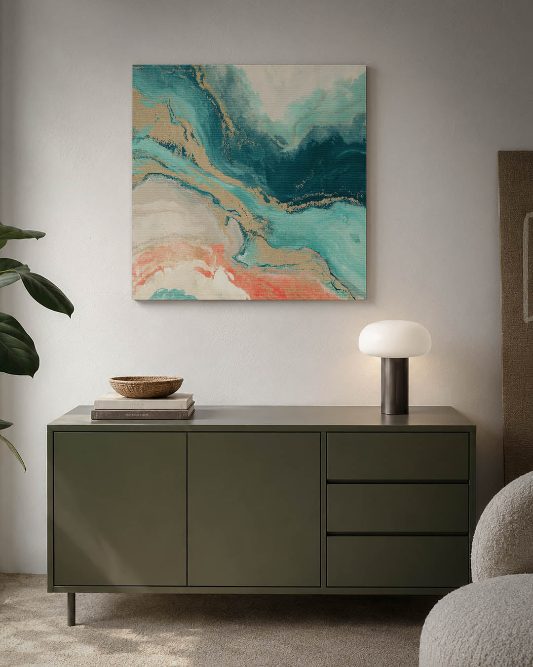 Vloeiende kleurencompositie kunstwerk – detailweergave – dit werk toont een dynamische mix van golvende lijnen en vloeiende