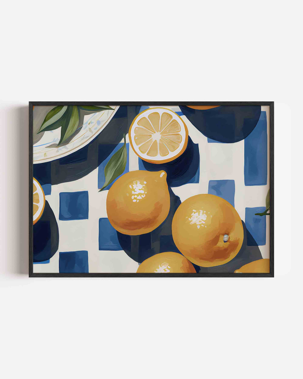 Citroenen op blauw wit – keuken landscape poster als wanddecoratie