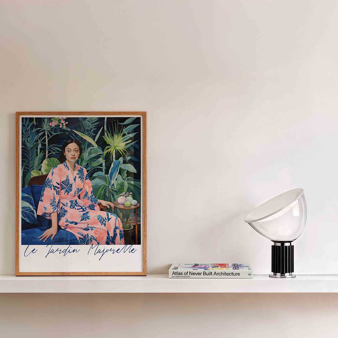 Vrouw in roze kimono – kleurrijke illustratie als portret poster