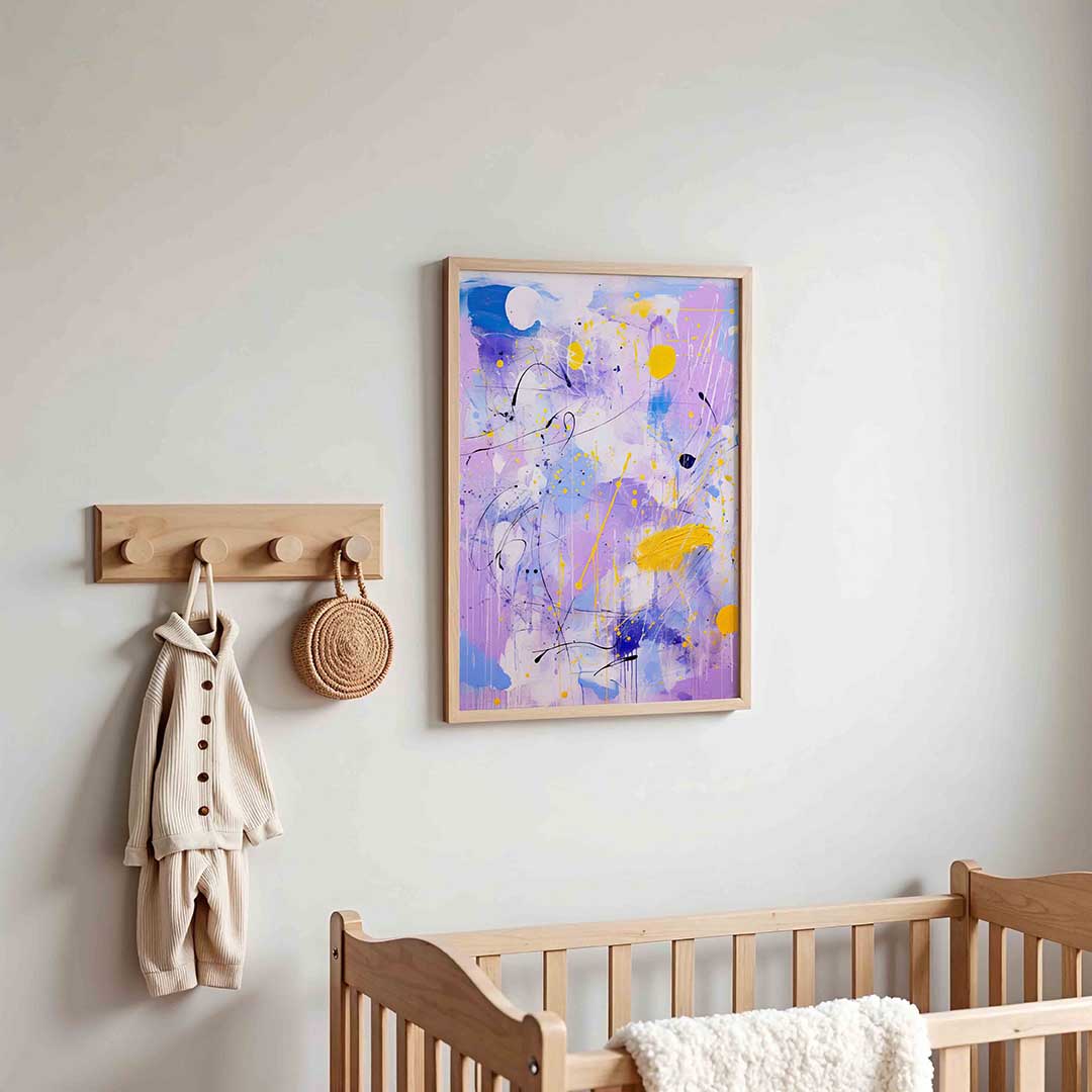 Abstracte paarse en gele – kinderposter in staand formaat