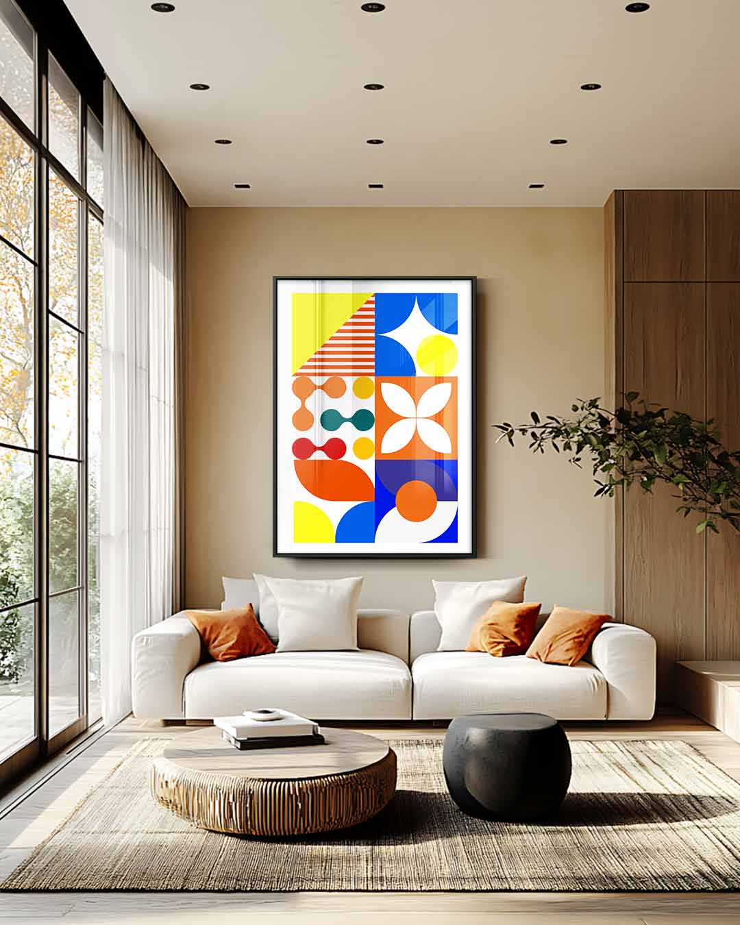Kleurrijk Geometrisch Genot – modern portret kunstwerk van WallArtistic