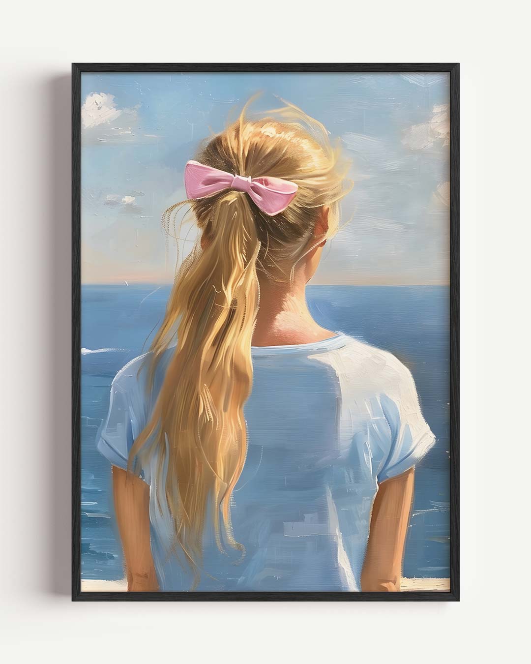 Zeezicht met Roze Strik – Popart en Streetart portret poster als wanddecoratie